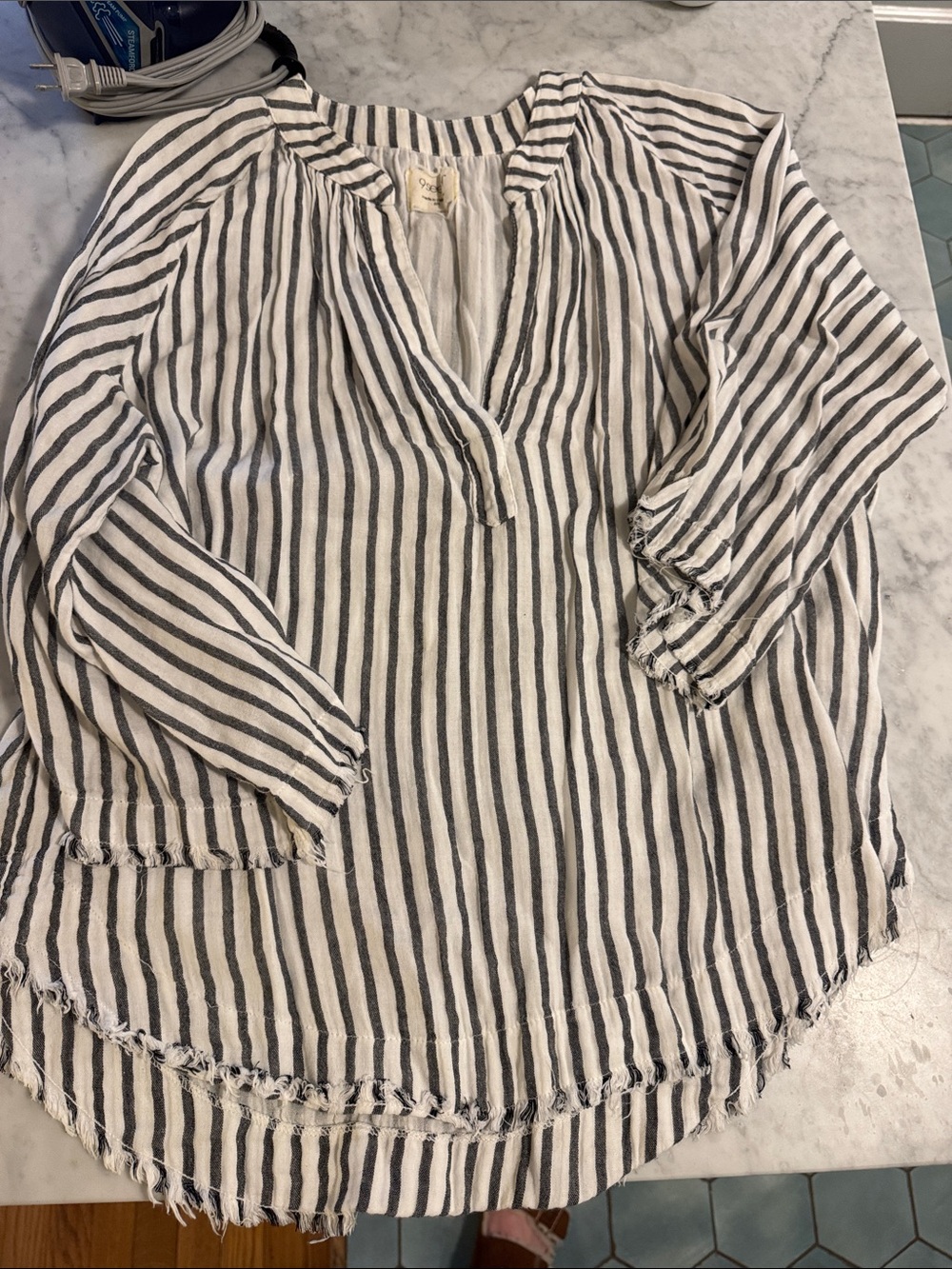 Striped White & Black Cotton tunic Top
